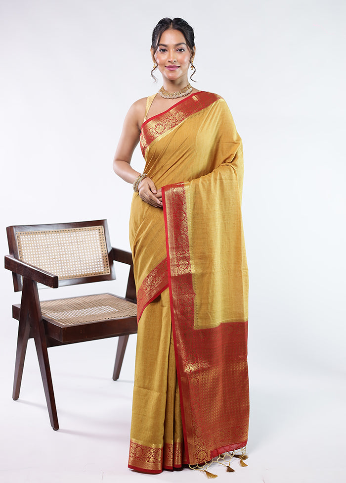 Sakhi Saath Duo – Yellow Dupion Silk & Cream Cotton Sarees