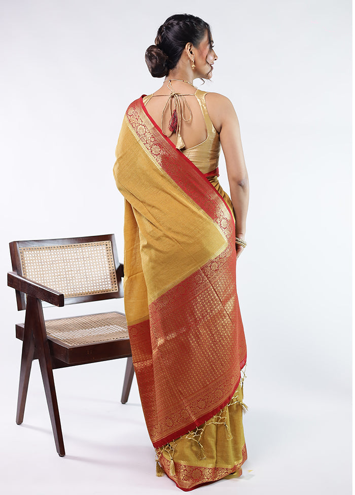 Sakhi Saath Duo – Yellow Dupion Silk & Cream Cotton Sarees