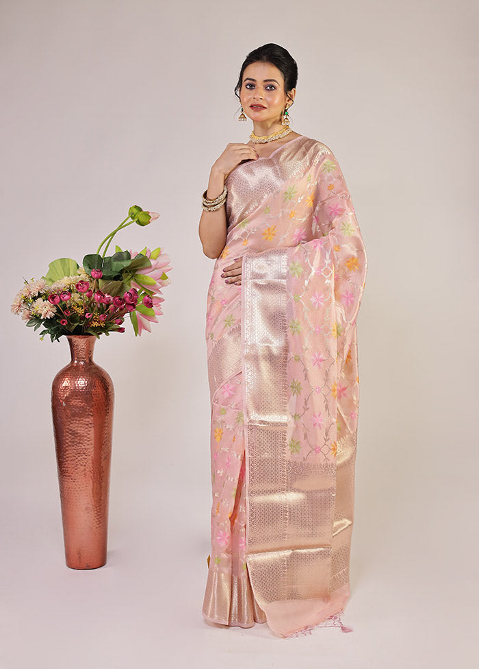 Pink Kora Silk Saree With Blouse Piece