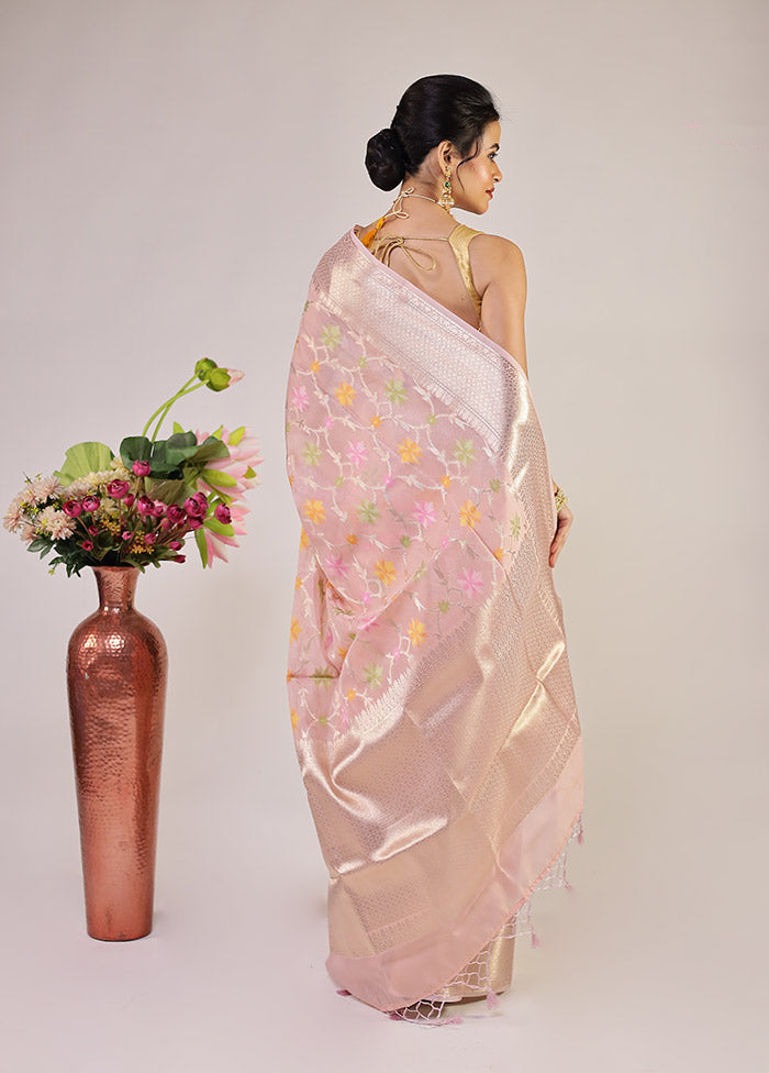 Pink Kora Silk Saree With Blouse Piece