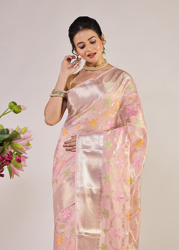 Pink Kora Silk Saree With Blouse Piece