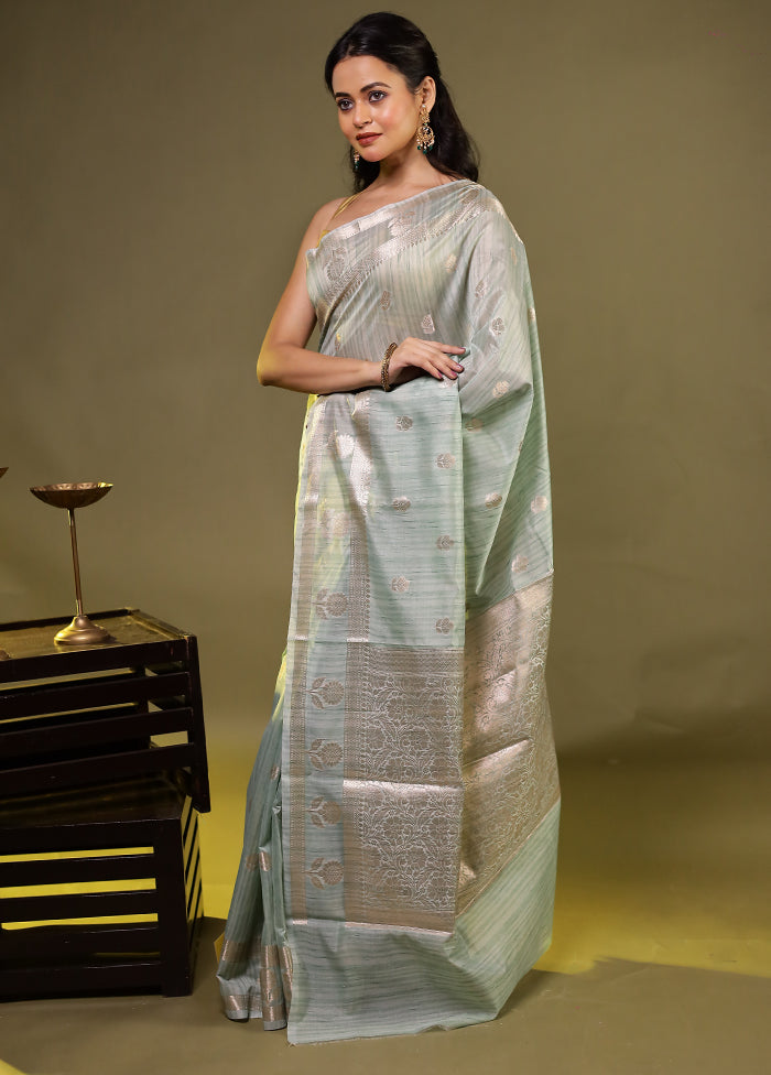 Green Kora Silk Saree With Blouse Piece
