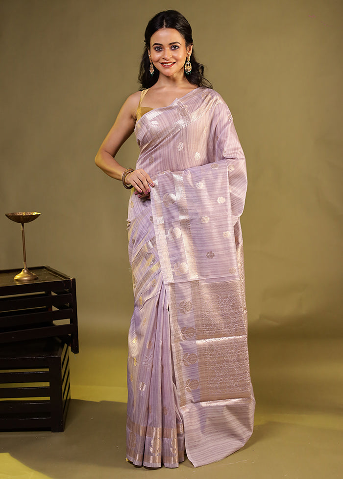 Purple Kora Silk Saree With Blouse Piece