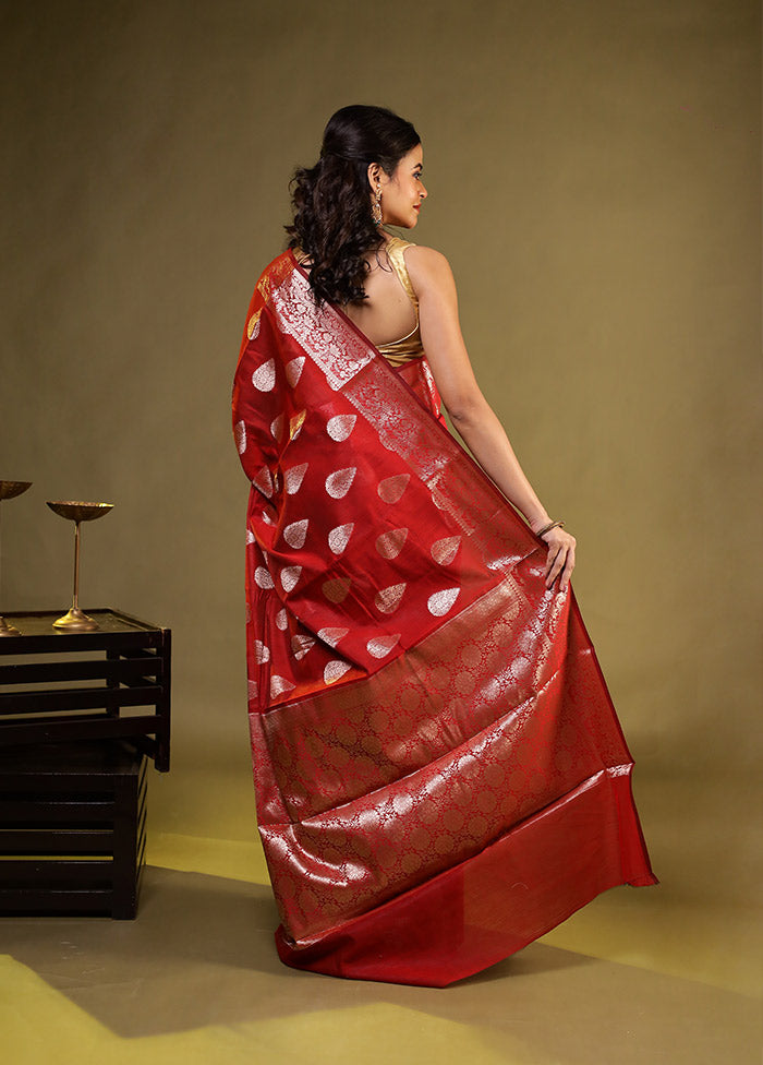 Red Kora Silk Saree With Blouse Piece
