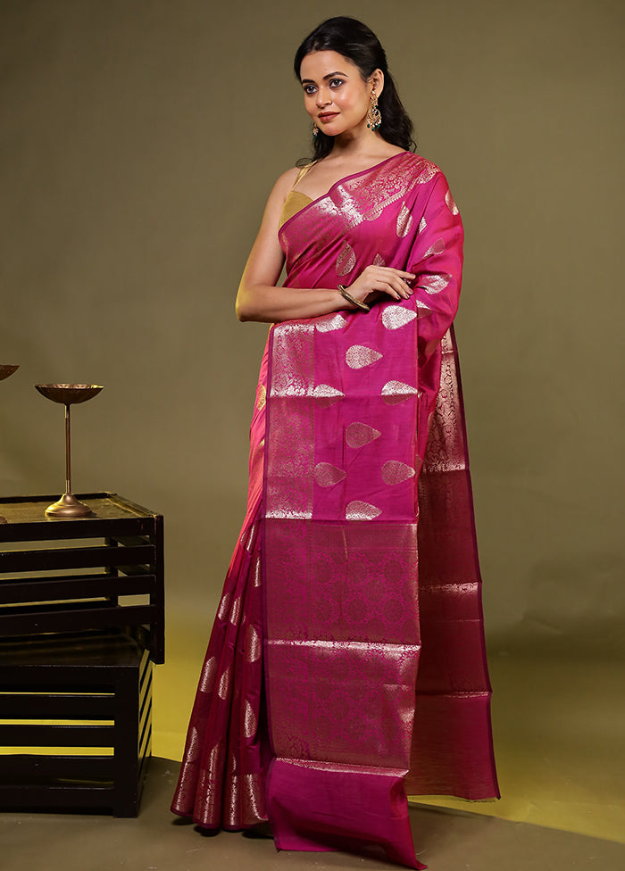 Pink Kora Silk Saree With Blouse Piece