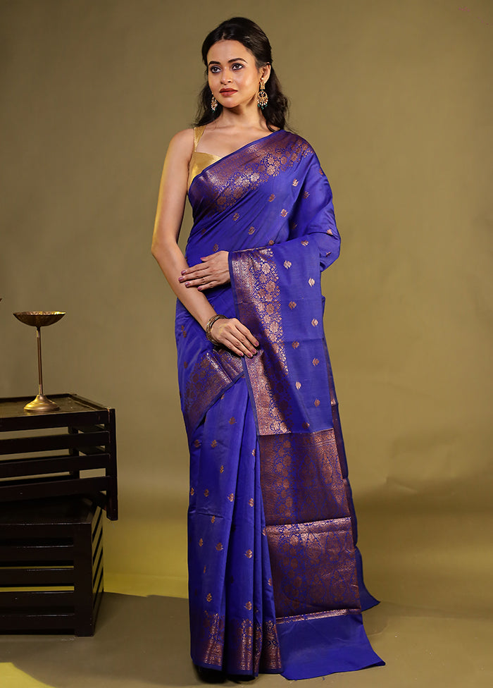 Blue Kora Silk Saree With Blouse Piece