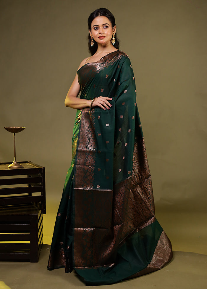 Green Kora Silk Saree With Blouse Piece