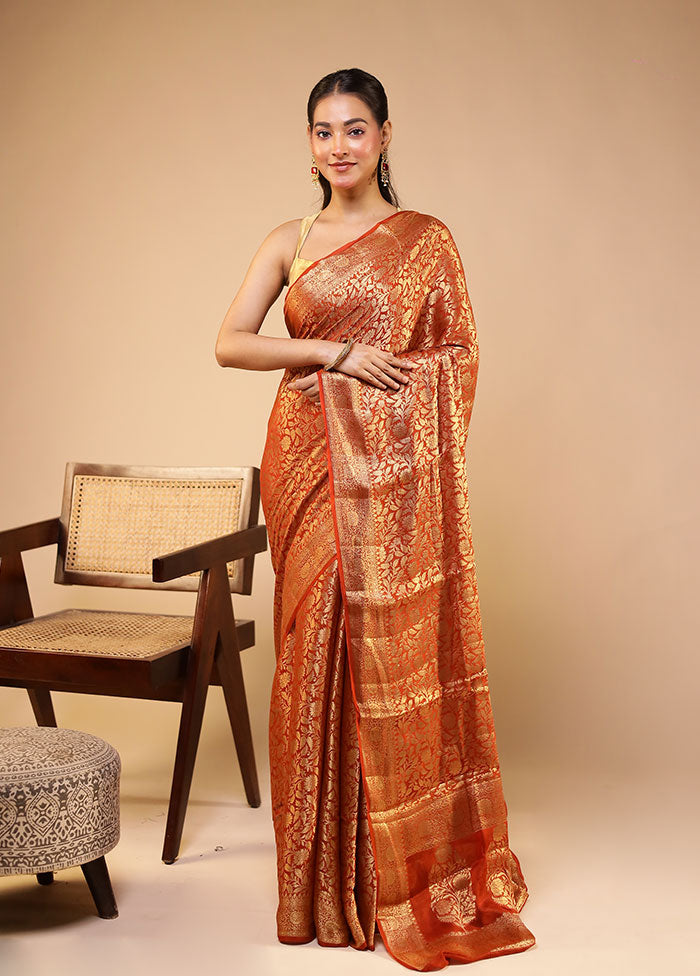 Yellow Handloom Pure Georgette Saree With Blouse Piece