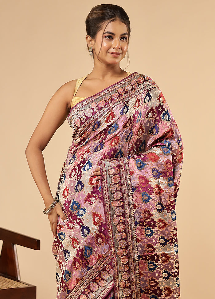 Multicolor Handloom Pure Georgette Saree With Blouse Piece