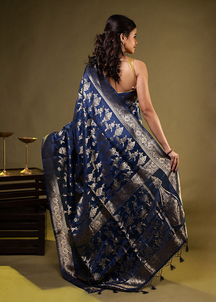 Blue Dupion Silk Saree With Blouse Piece