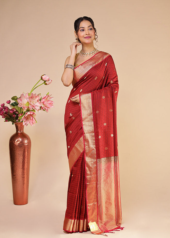 Maroon Kanjivaram Silk Saree With Blouse Piece