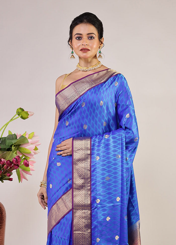 Blue Kanjivaram Silk Saree With Blouse Piece