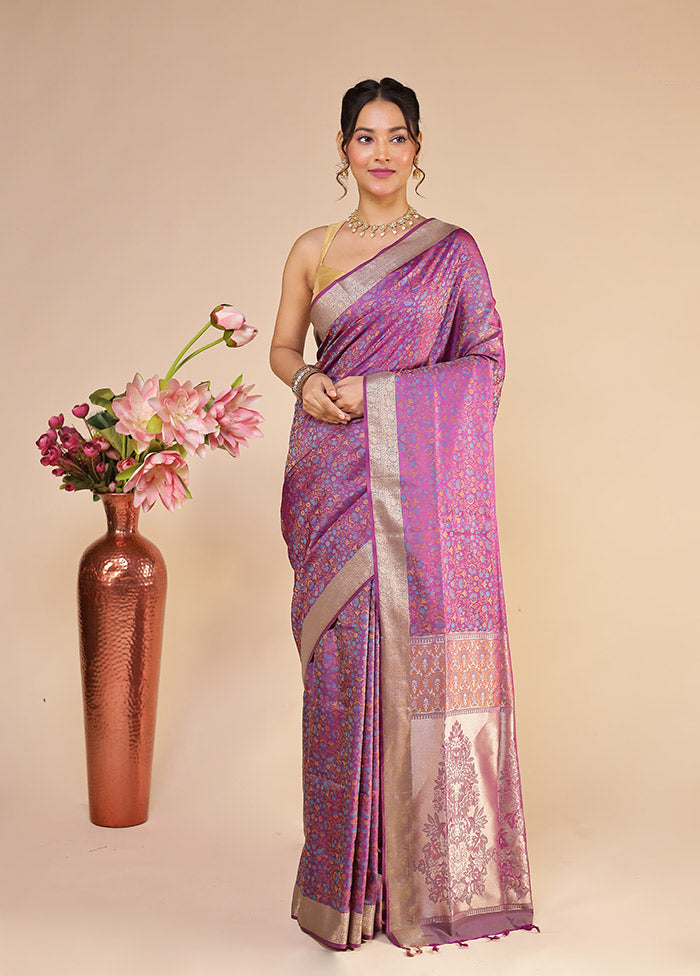 Purple Kanjivaram Silk Saree With Blouse Piece