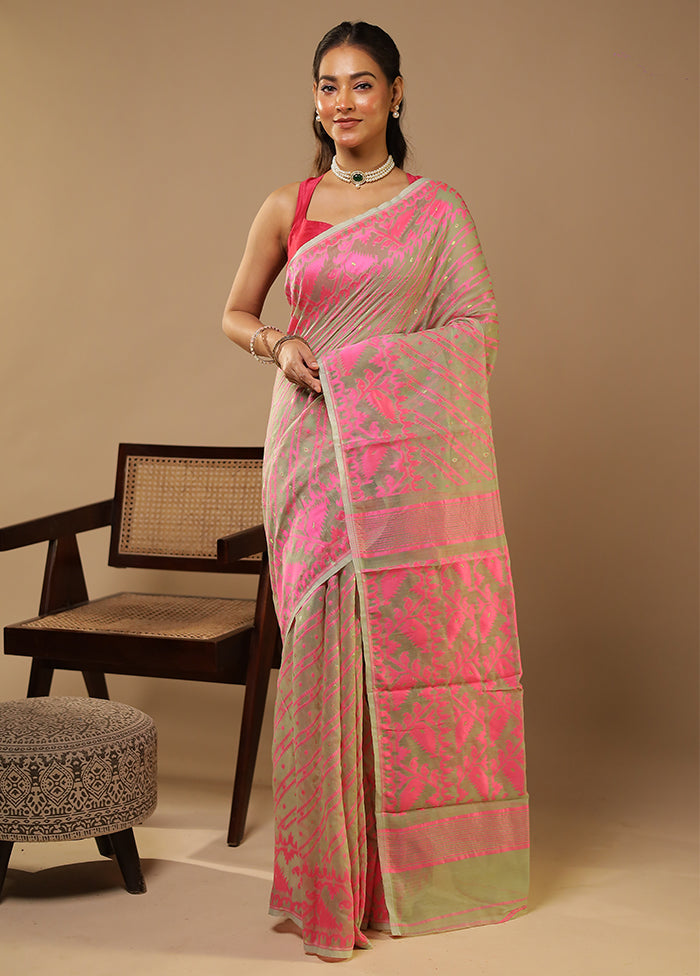 Green Jamdani Cotton Saree Without Blouse Piece