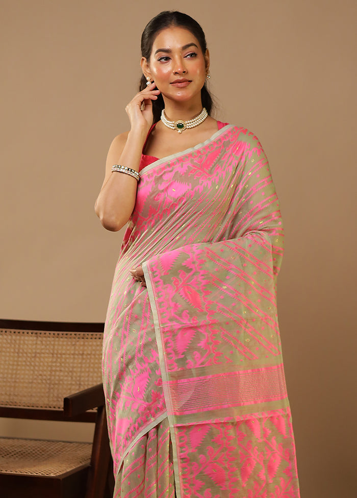 Green Jamdani Cotton Saree Without Blouse Piece