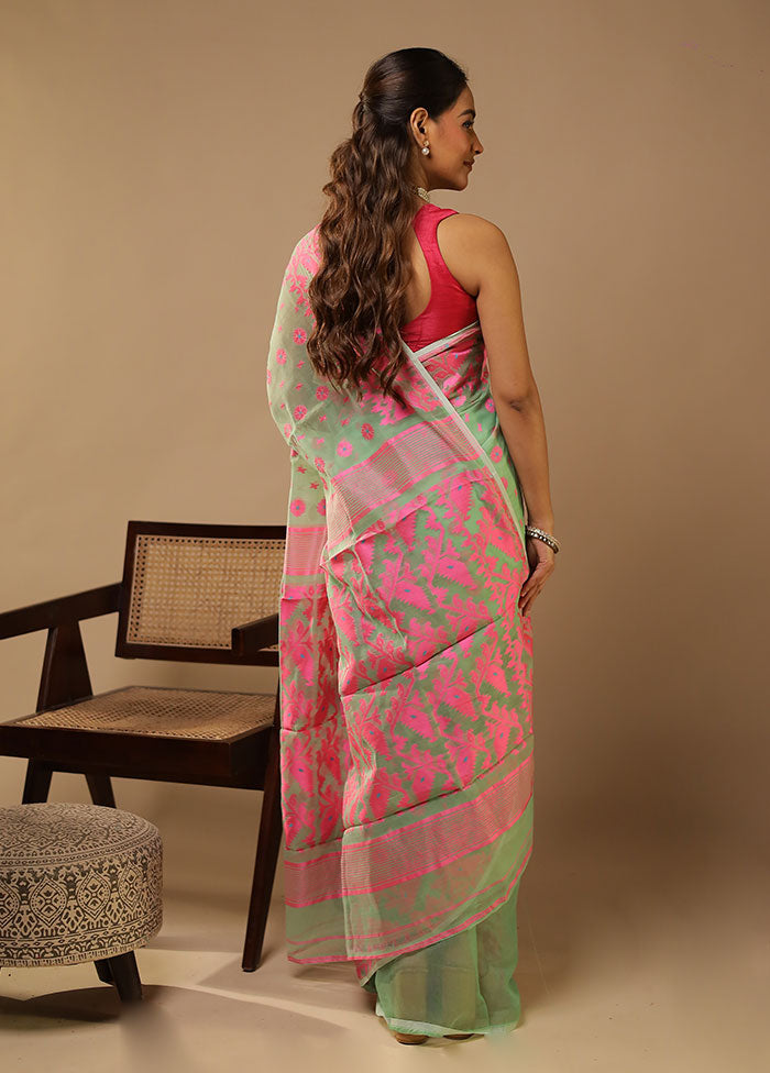 Green Jamdani Cotton Saree Without Blouse Piece