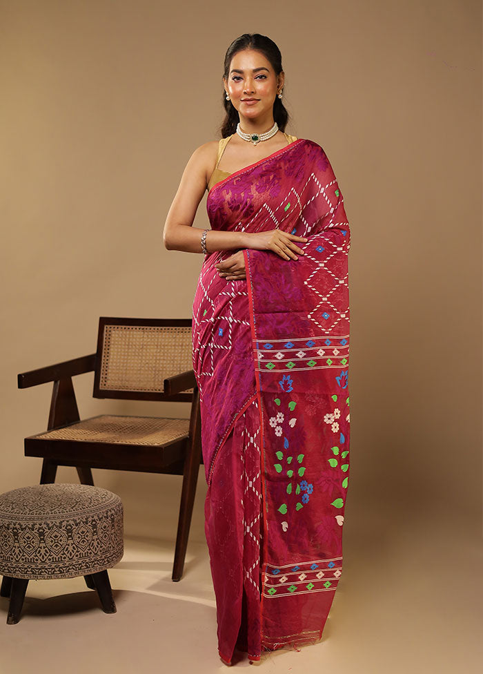 Purple Jamdani Cotton Saree Without Blouse Piece