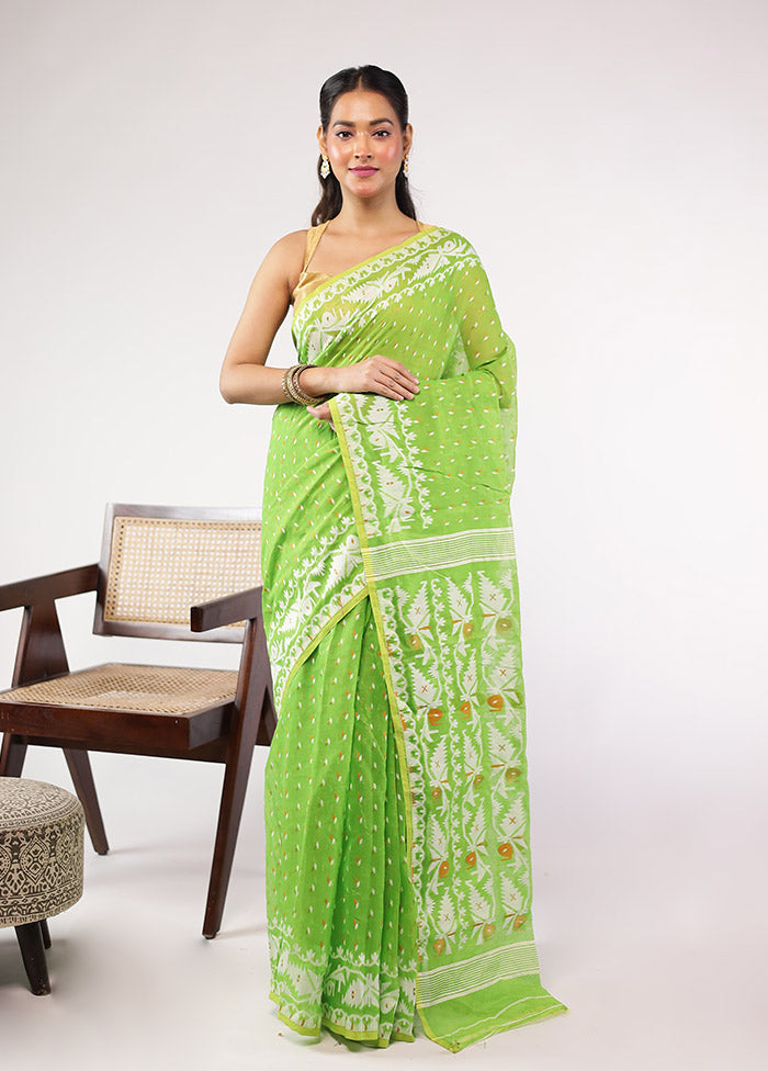 Green Jamdani Cotton Saree Without Blouse Piece