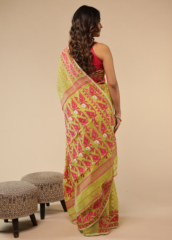 Green Jamdani Cotton Saree Without Blouse Piece