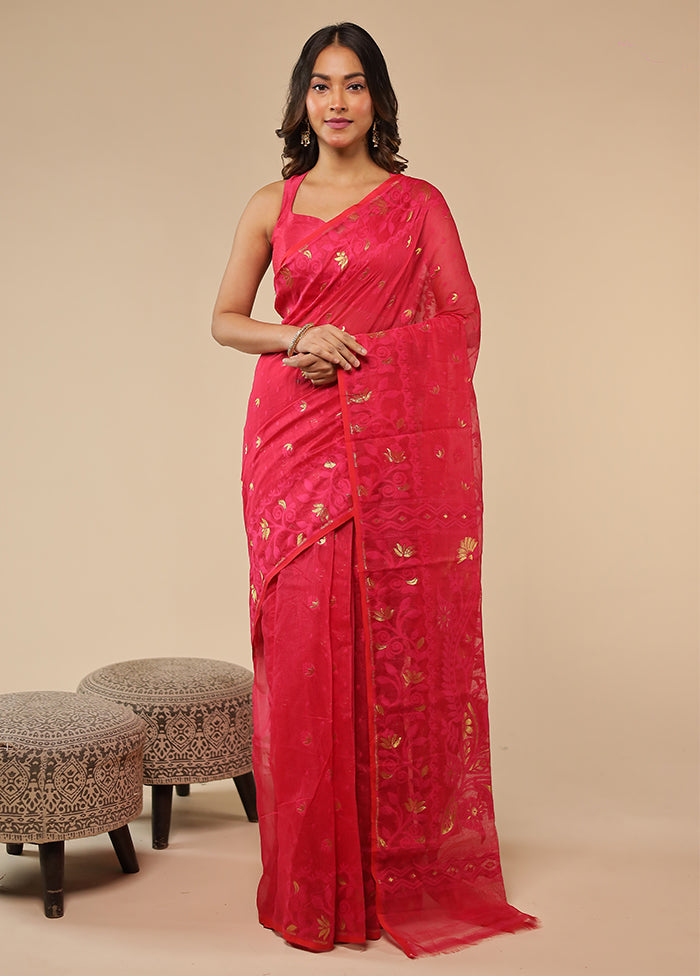 Pink Jamdani Cotton Saree Without Blouse Piece