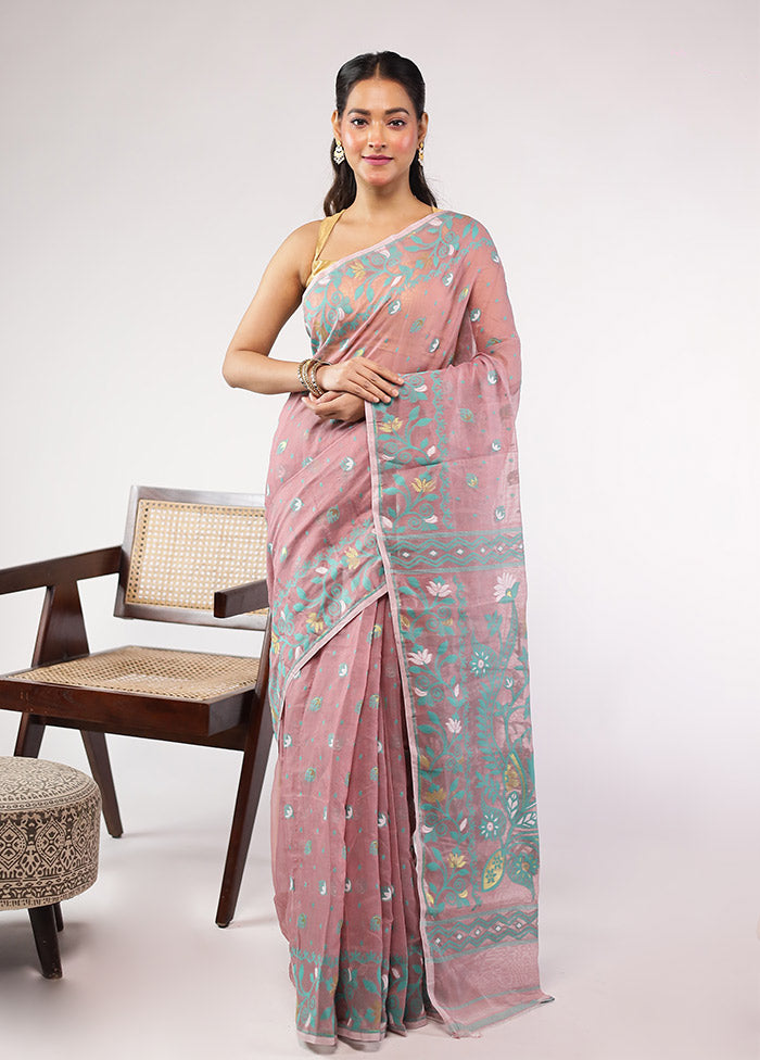Purple Jamdani Cotton Saree Without Blouse Piece
