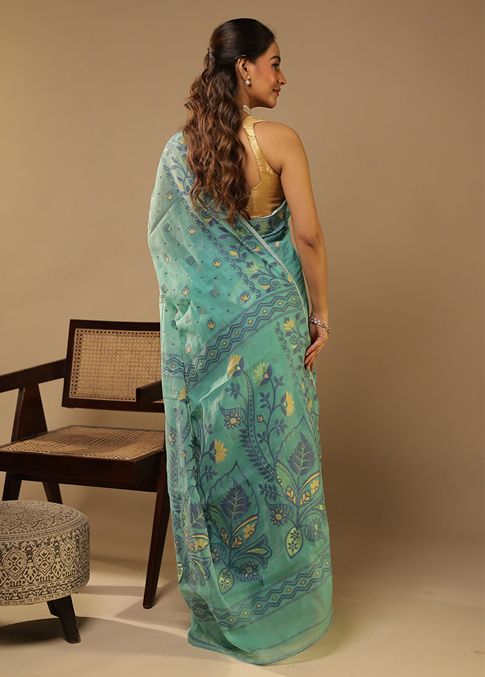 Green Jamdani Cotton Saree Without Blouse Piece