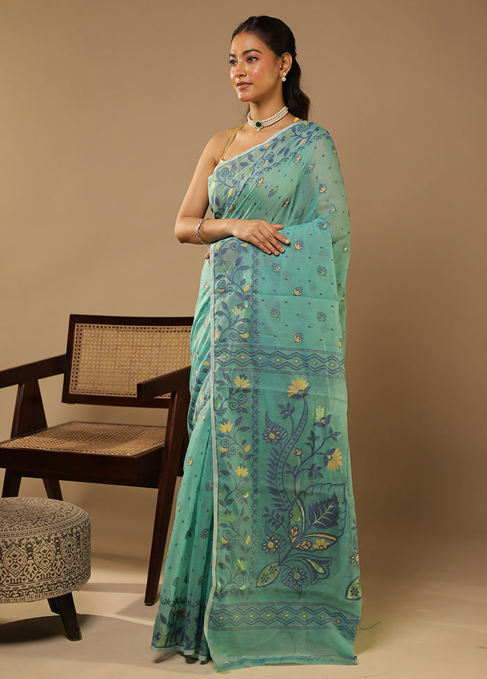 Green Jamdani Cotton Saree Without Blouse Piece