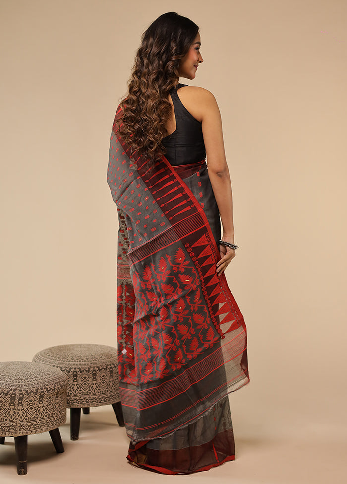 Grey Jamdani Cotton Saree Without Blouse Piece