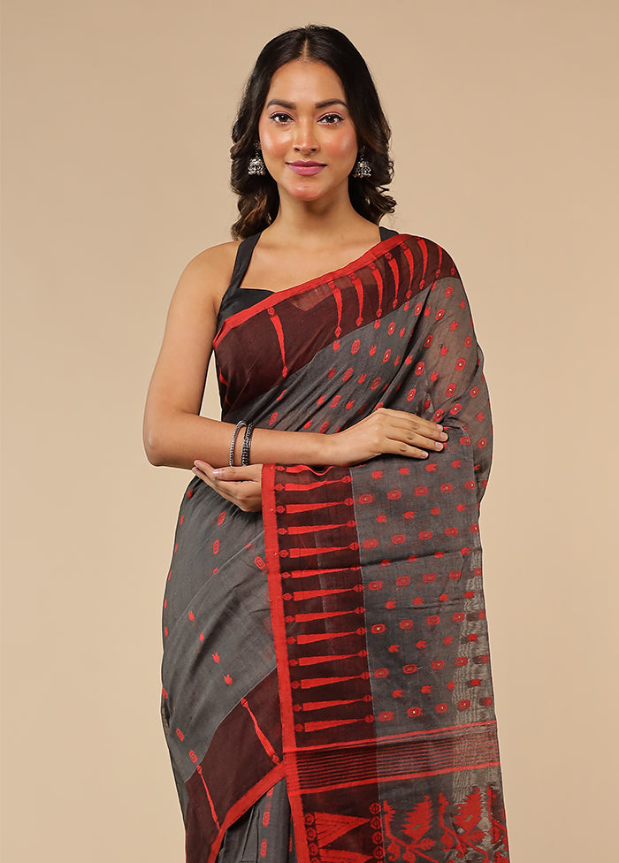 Grey Jamdani Cotton Saree Without Blouse Piece
