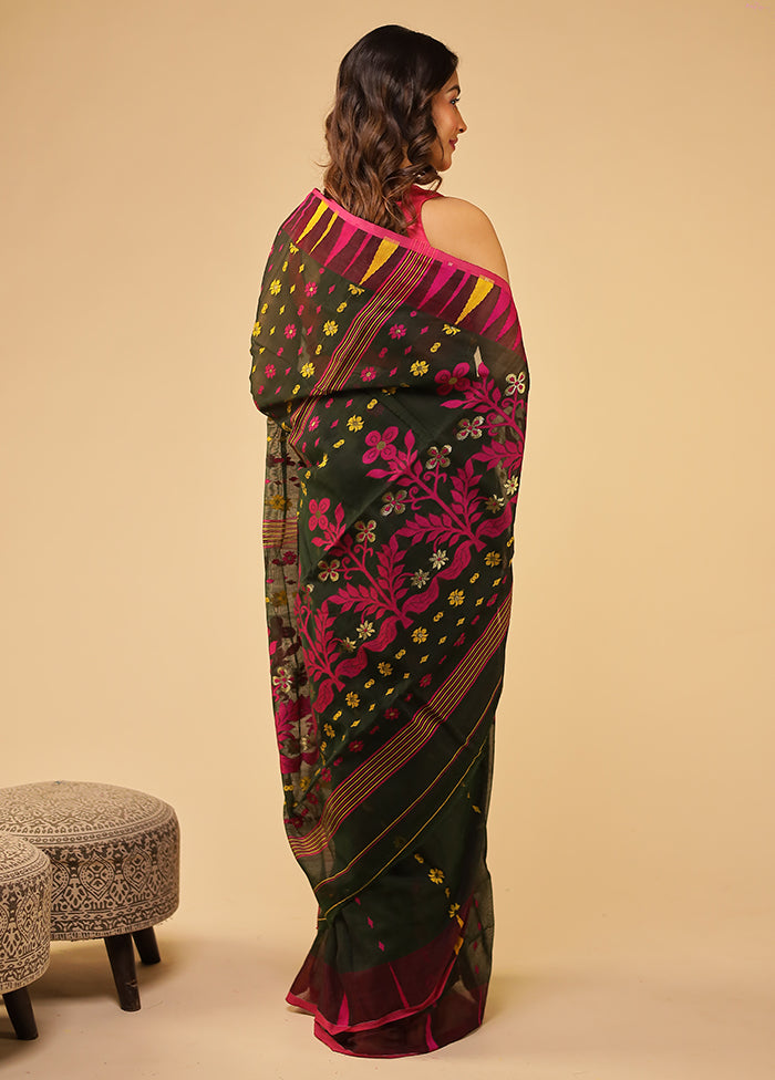 Green Jamdani Cotton Saree Without Blouse Piece