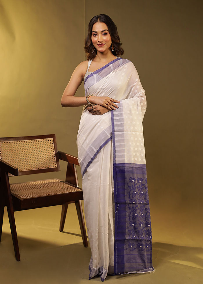 Cream Jamdani Cotton Saree With Blouse Piece