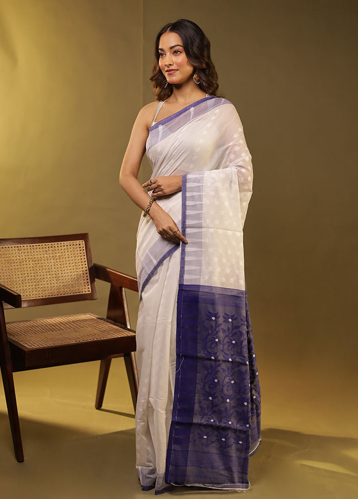 Cream Jamdani Cotton Saree With Blouse Piece