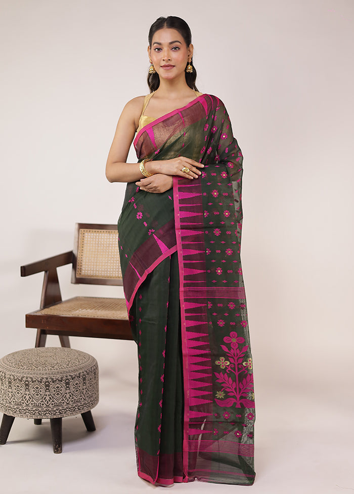 Black Jamdani Cotton Saree Without Blouse Piece
