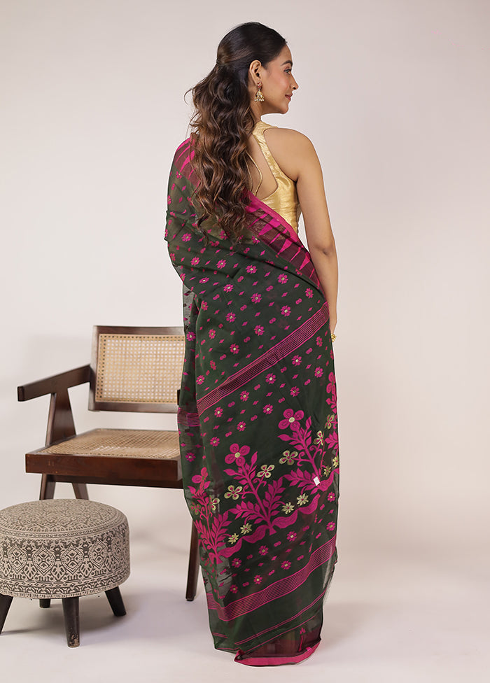 Black Jamdani Cotton Saree Without Blouse Piece