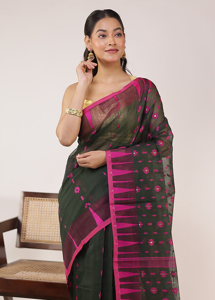 Black Jamdani Cotton Saree Without Blouse Piece