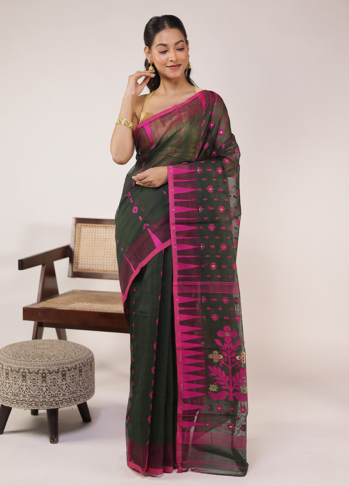 Black Jamdani Cotton Saree Without Blouse Piece