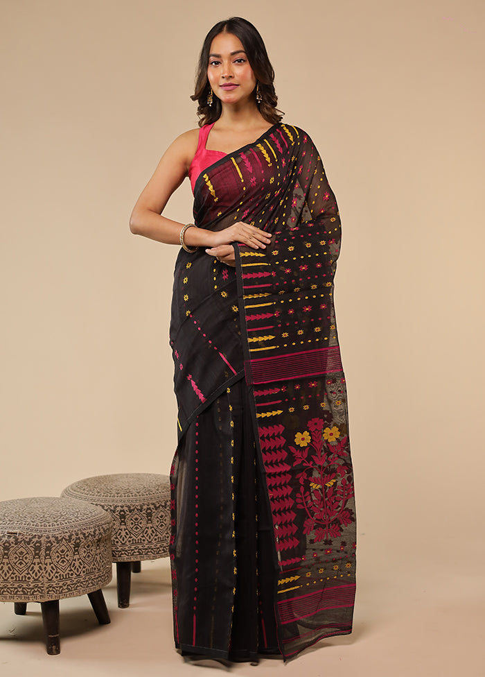 Black Jamdani Cotton Saree Without Blouse Piece