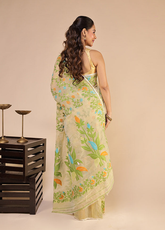 Cream Jamdani Cotton Saree Without Blouse Piece