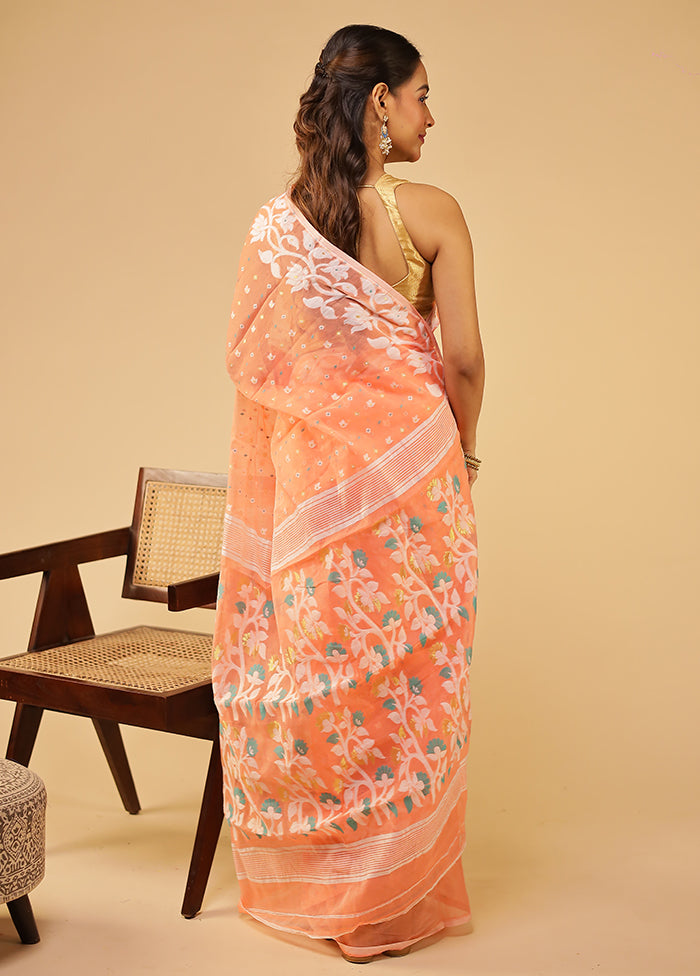 Pink Jamdani Cotton Saree Without Blouse Piece