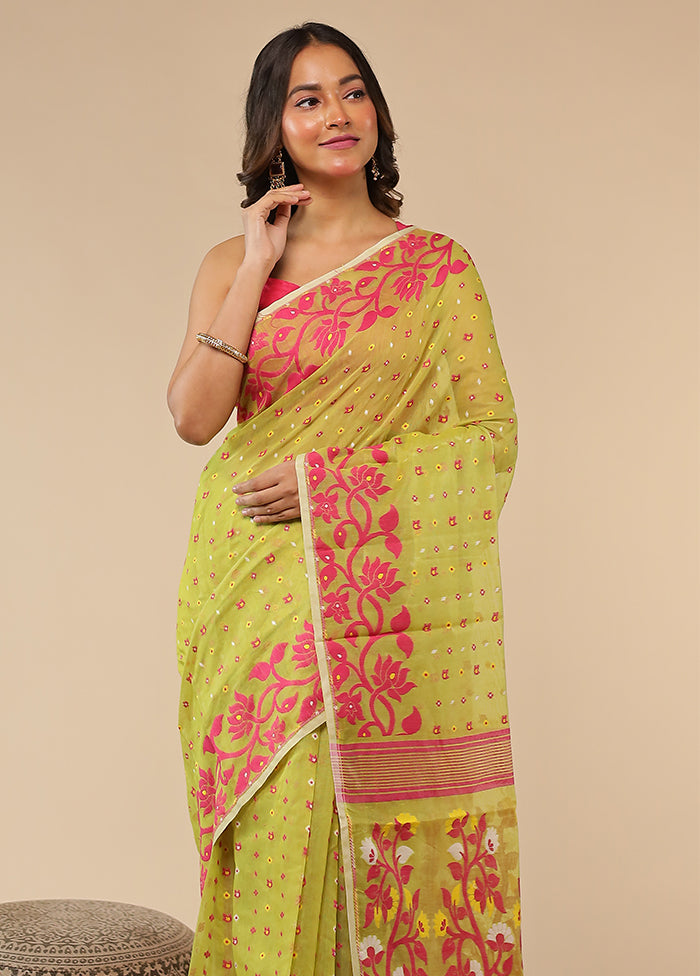 Green Jamdani Cotton Saree Without Blouse Piece