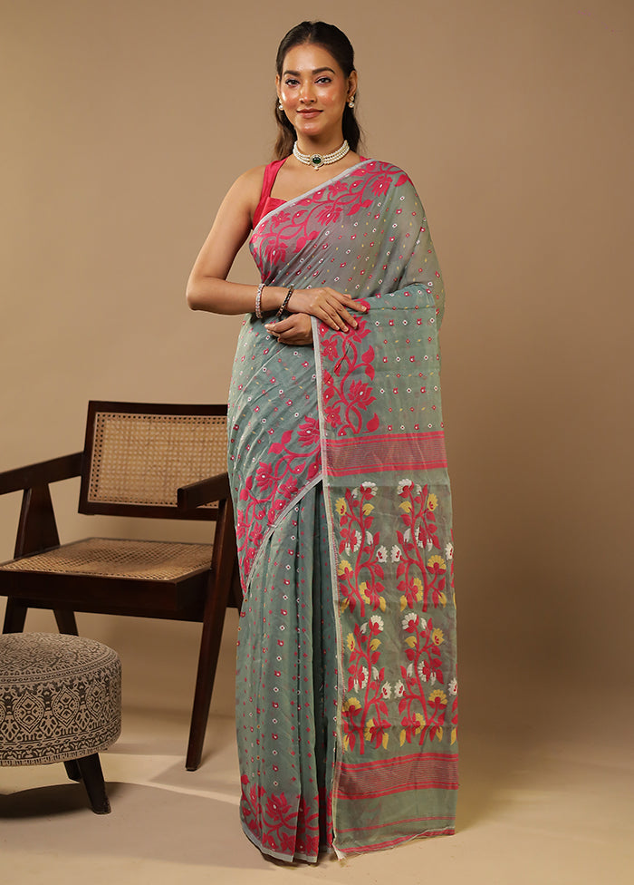 Grey Jamdani Cotton Saree Without Blouse Piece