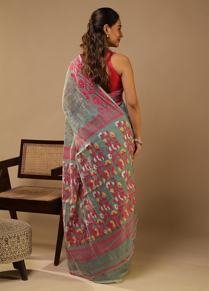 Grey Jamdani Cotton Saree Without Blouse Piece