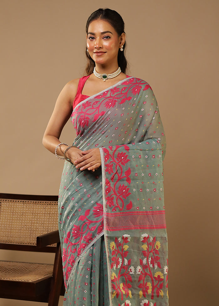 Grey Jamdani Cotton Saree Without Blouse Piece