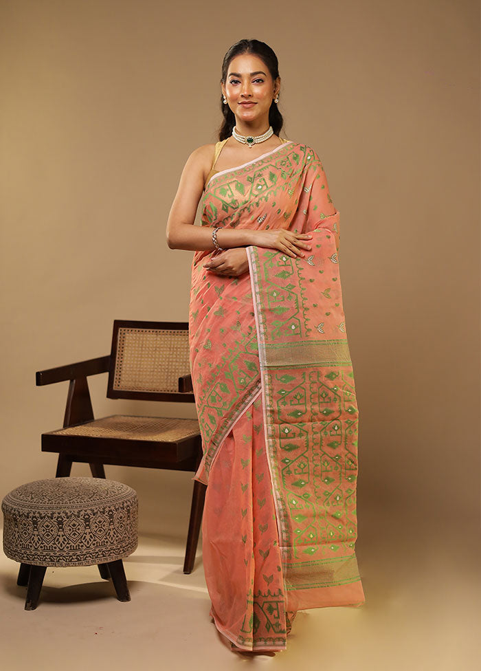 Pink Jamdani Cotton Saree Without Blouse Piece
