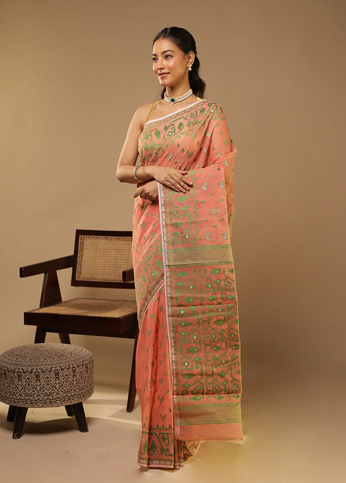 Pink Jamdani Cotton Saree Without Blouse Piece
