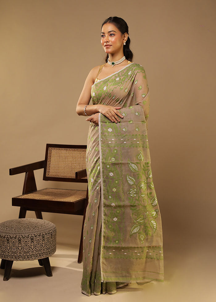 Grey Jamdani Cotton Saree Without Blouse Piece