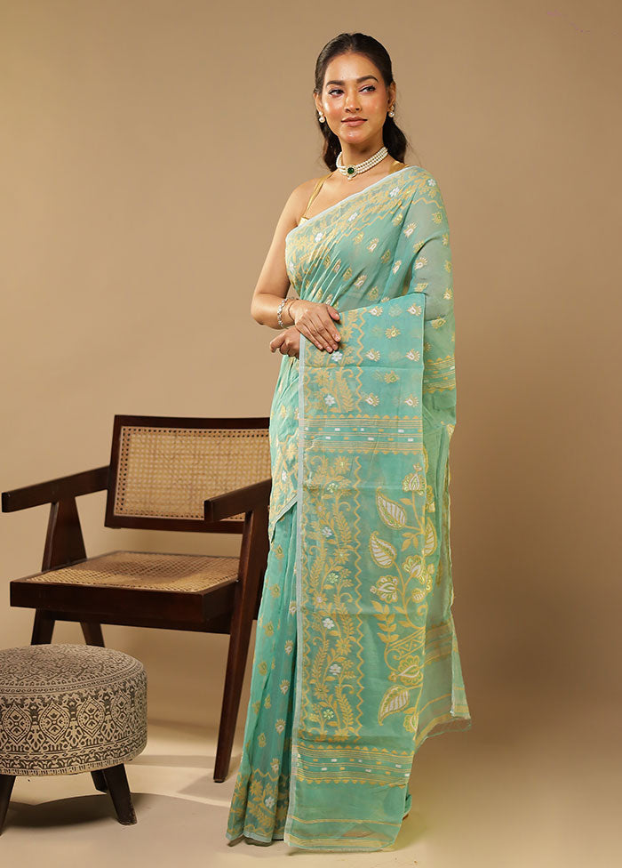 Green Jamdani Cotton Saree Without Blouse Piece