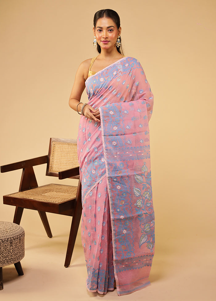 Pink Jamdani Cotton Saree Without Blouse Piece