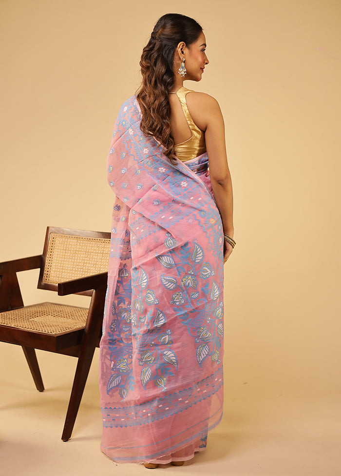 Pink Jamdani Cotton Saree Without Blouse Piece