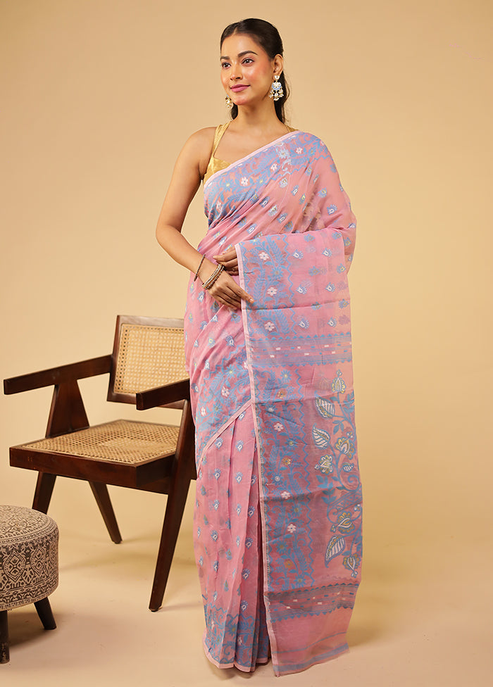 Pink Jamdani Cotton Saree Without Blouse Piece